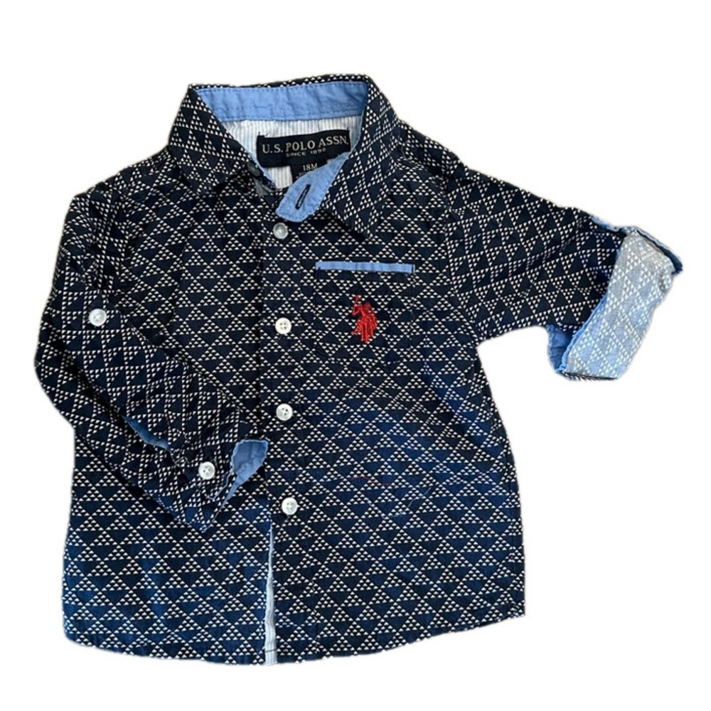 6/20$ Baby Toddler Navy Button Down Shirt size 18 months